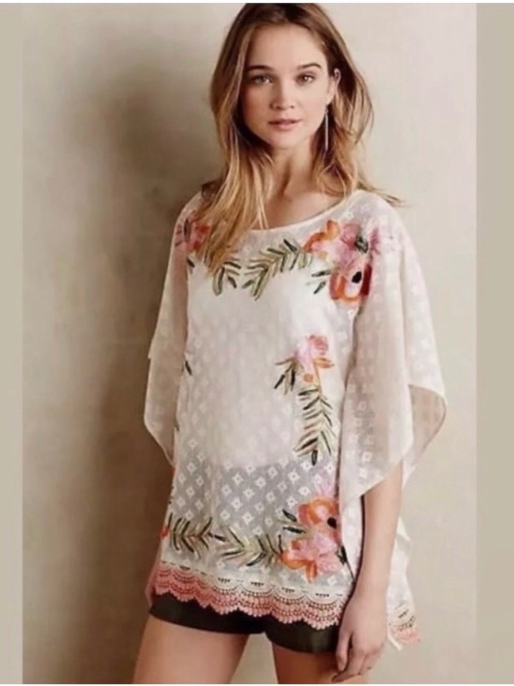 Anthropologie Akemi + Kim Floral Embroidred Poncho